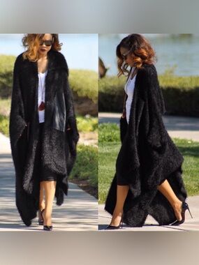 TOV LOS ANGELES Black Oversized Cozy Long Cardigan Sweater